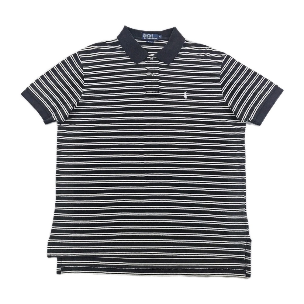 Vintage Polo Ralph Lauren White Pony Logo‎ Mens XL Black White Stripe Golf Shirt